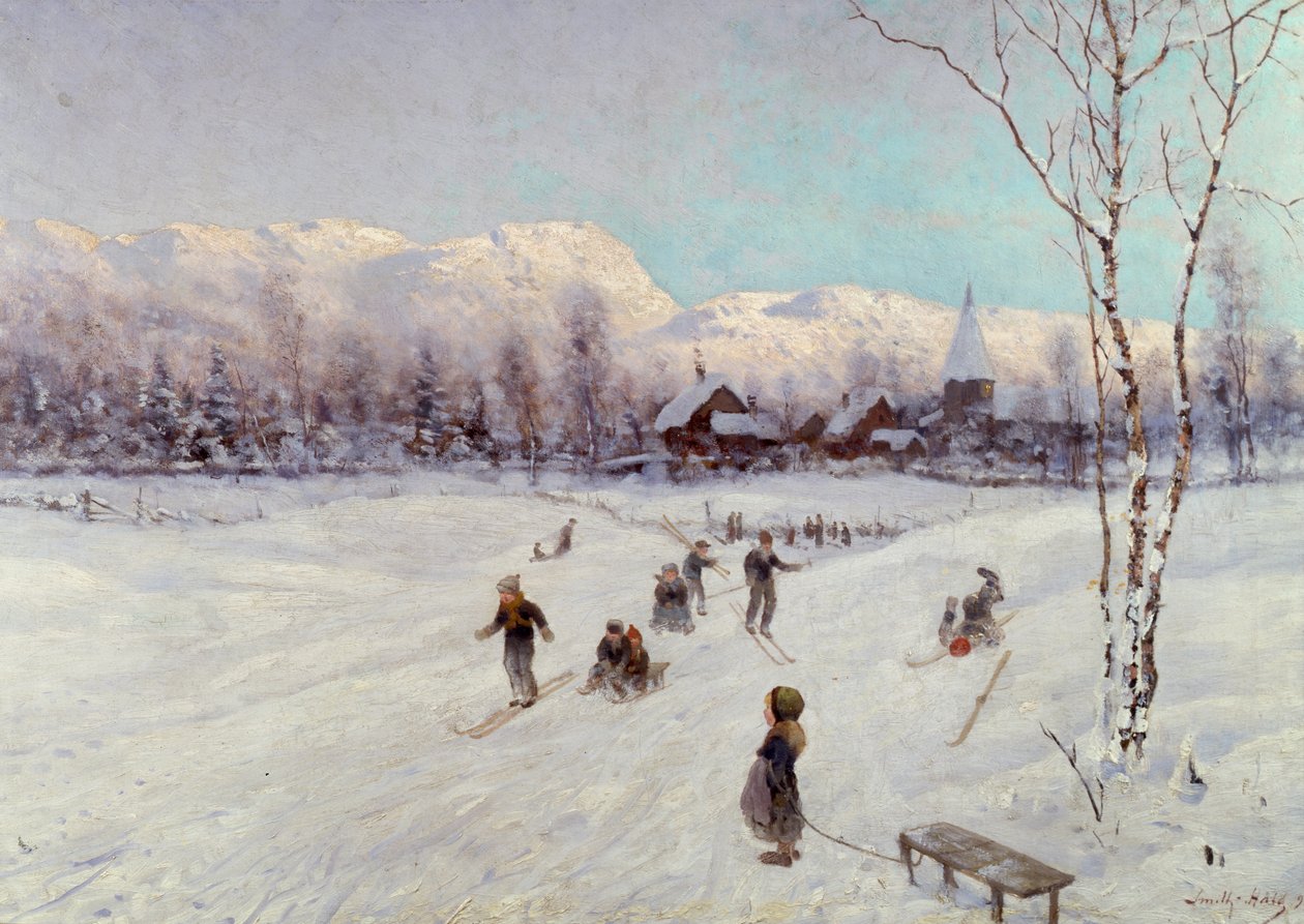 Norsk kælkescene, 1875 af Frithjof Smith Hald