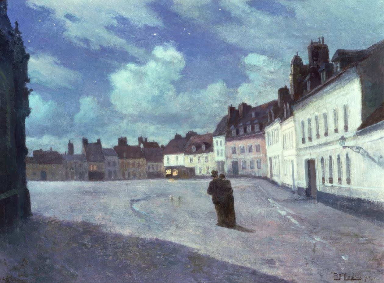 Sted i en by om natten af Fritz Thaulow
