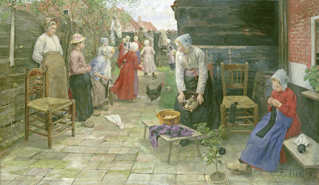 Orgelkværnen kommer, 1883 af Fritz von Uhde