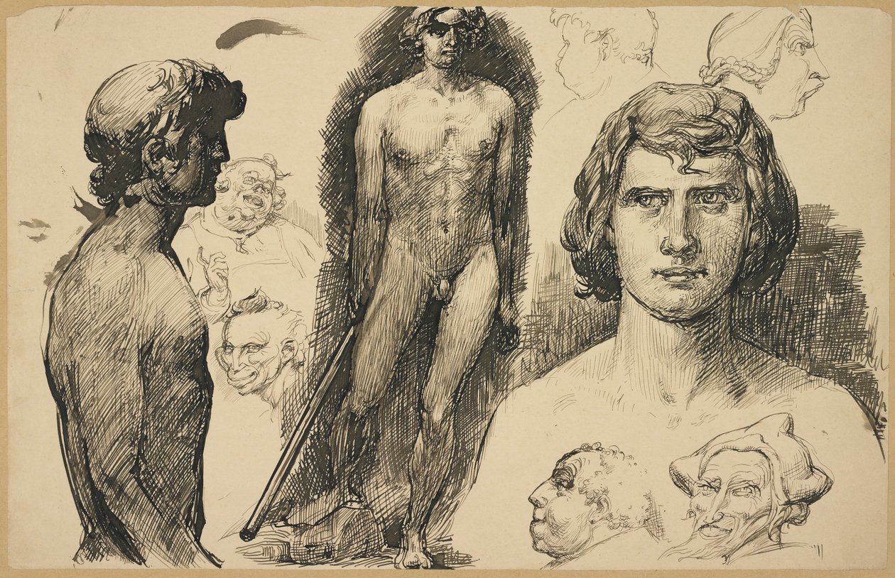 Ark med livsstudier og karikaturer, 1892 af Fritz Erler