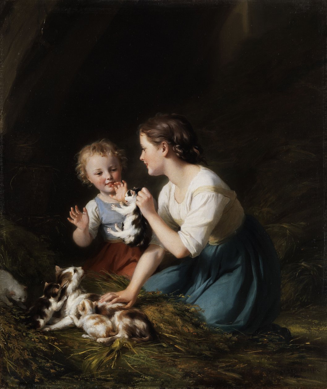 Børn med kattekillinger af Fritz Zuber Buhler