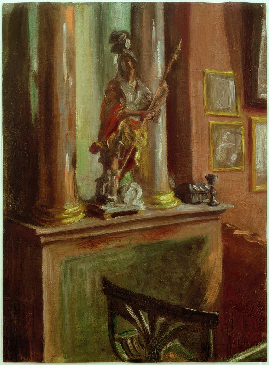 Studiescene med en barokstatuette af St. George af Fritz von Uhde