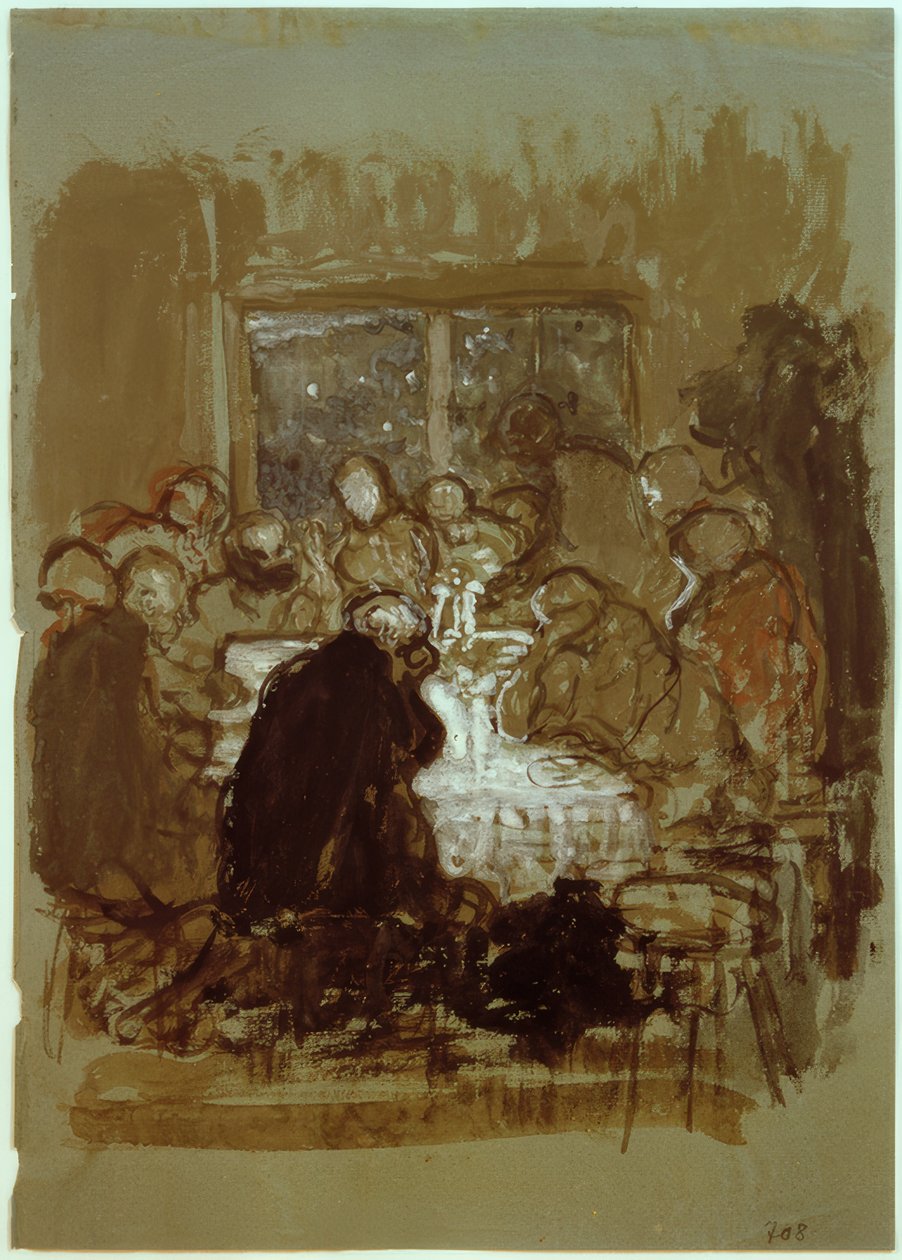 Kompositionskitse til "Den sidste nadver" af Fritz von Uhde
