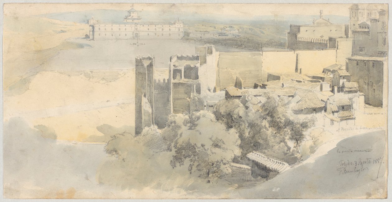 Toledo med udsigt over Alcazar af Fritz (Friedrich) Bamberger