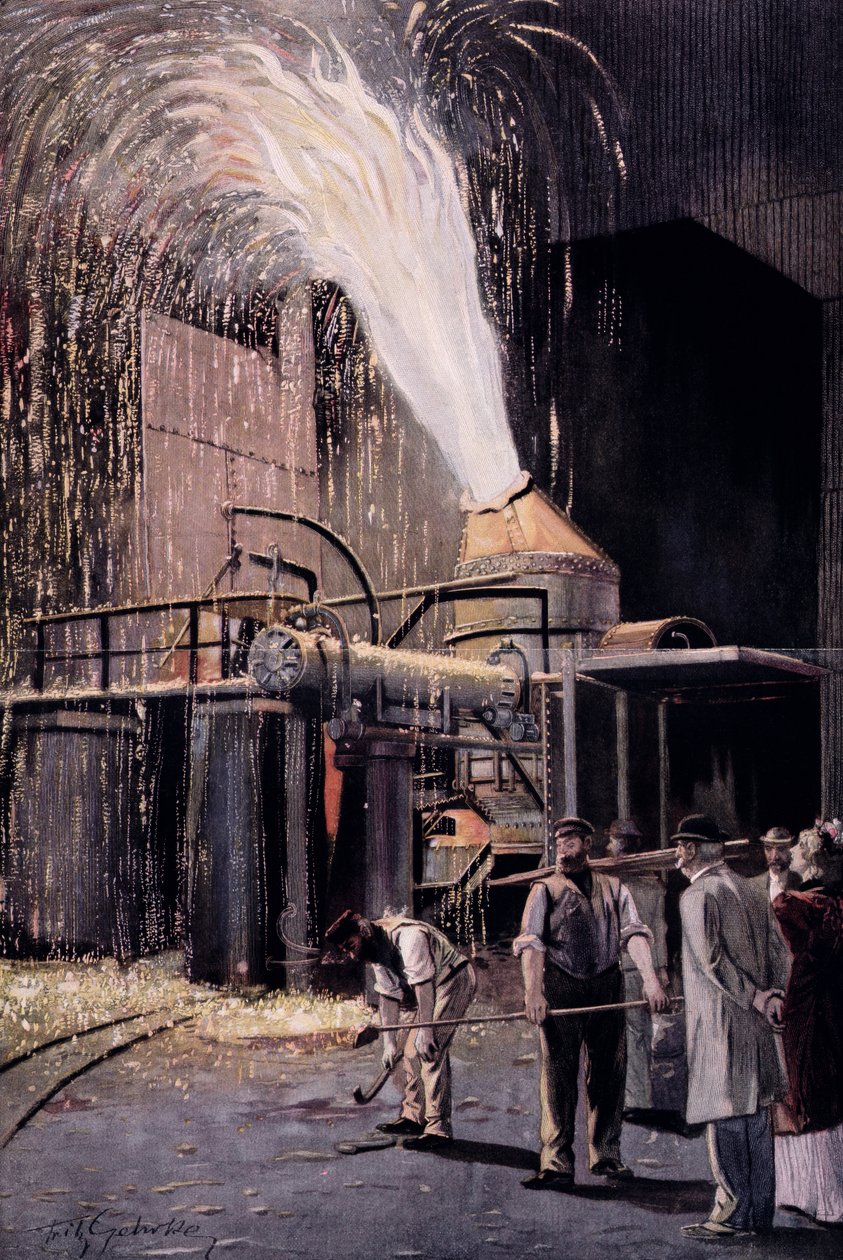 Bessemer-processen til masseproduktion af stål, udviklet af Sir Henry Bessemer (1813-98) af Fritz Gehrke