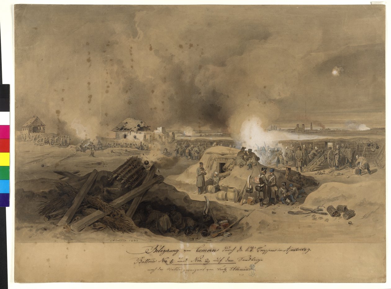 Belejring af Komorn af de k.k. tropper i april 1849 (akvarel på papir) af Fritz L