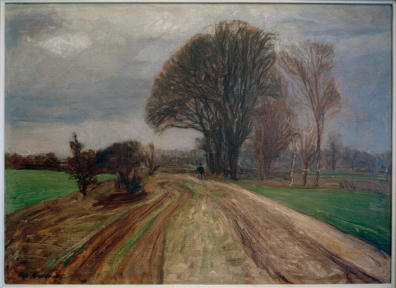 Landevej med cyklist af Fritz Mackensen