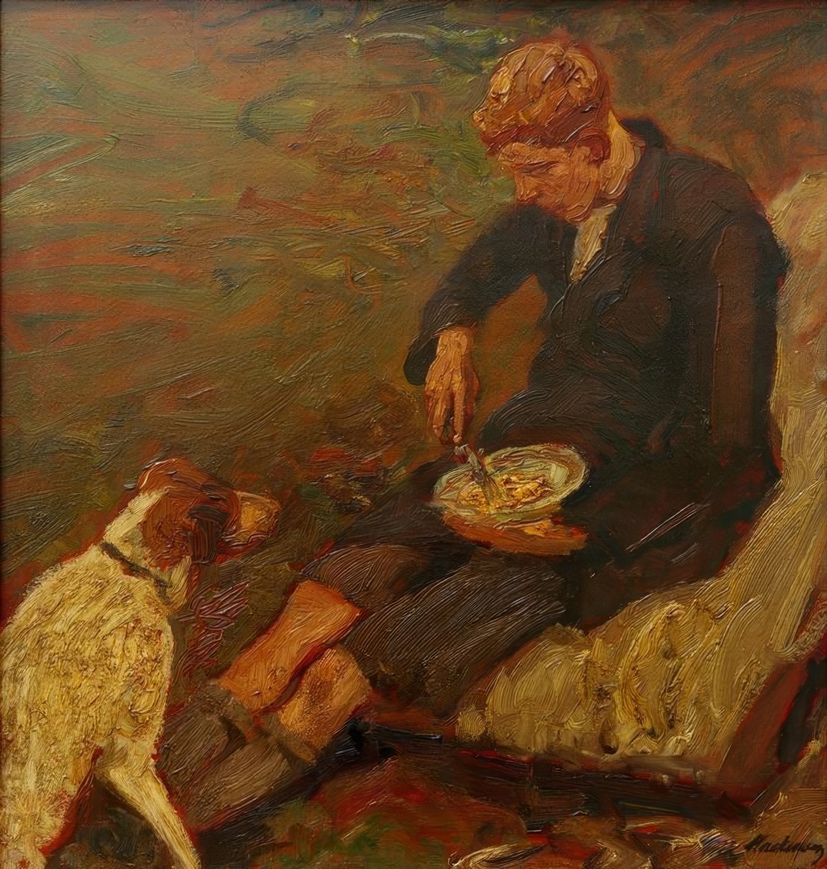 Dreng med hund af Fritz Mackensen