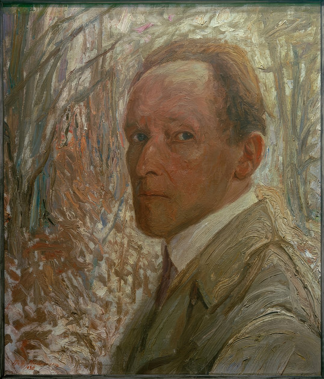 Selvportræt foran træer af Fritz Mackensen