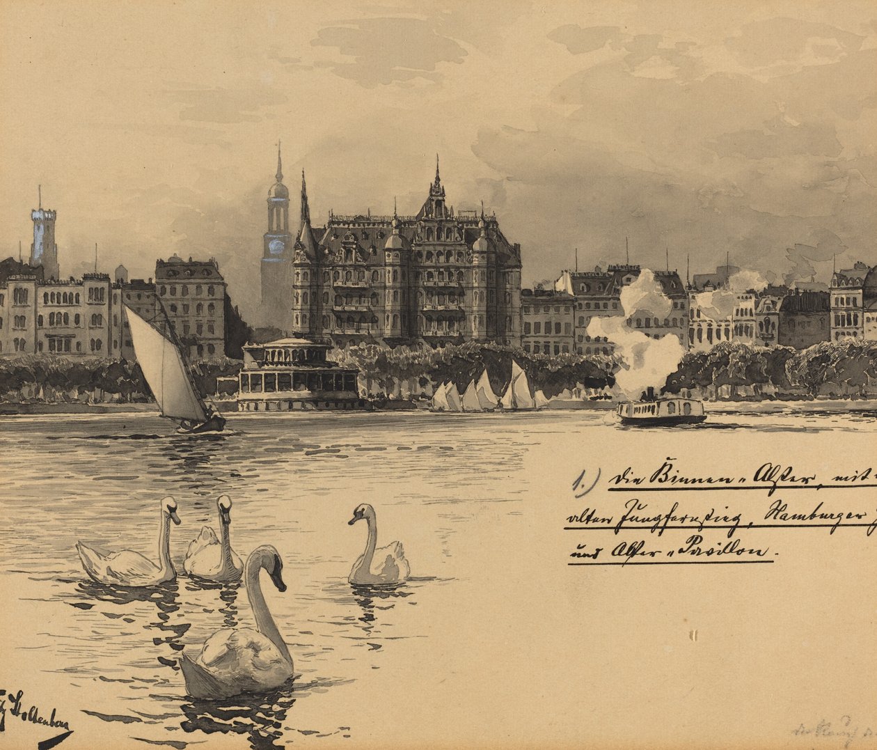 Binnenalster med Jungfernstieg af Fritz Stoltenberg