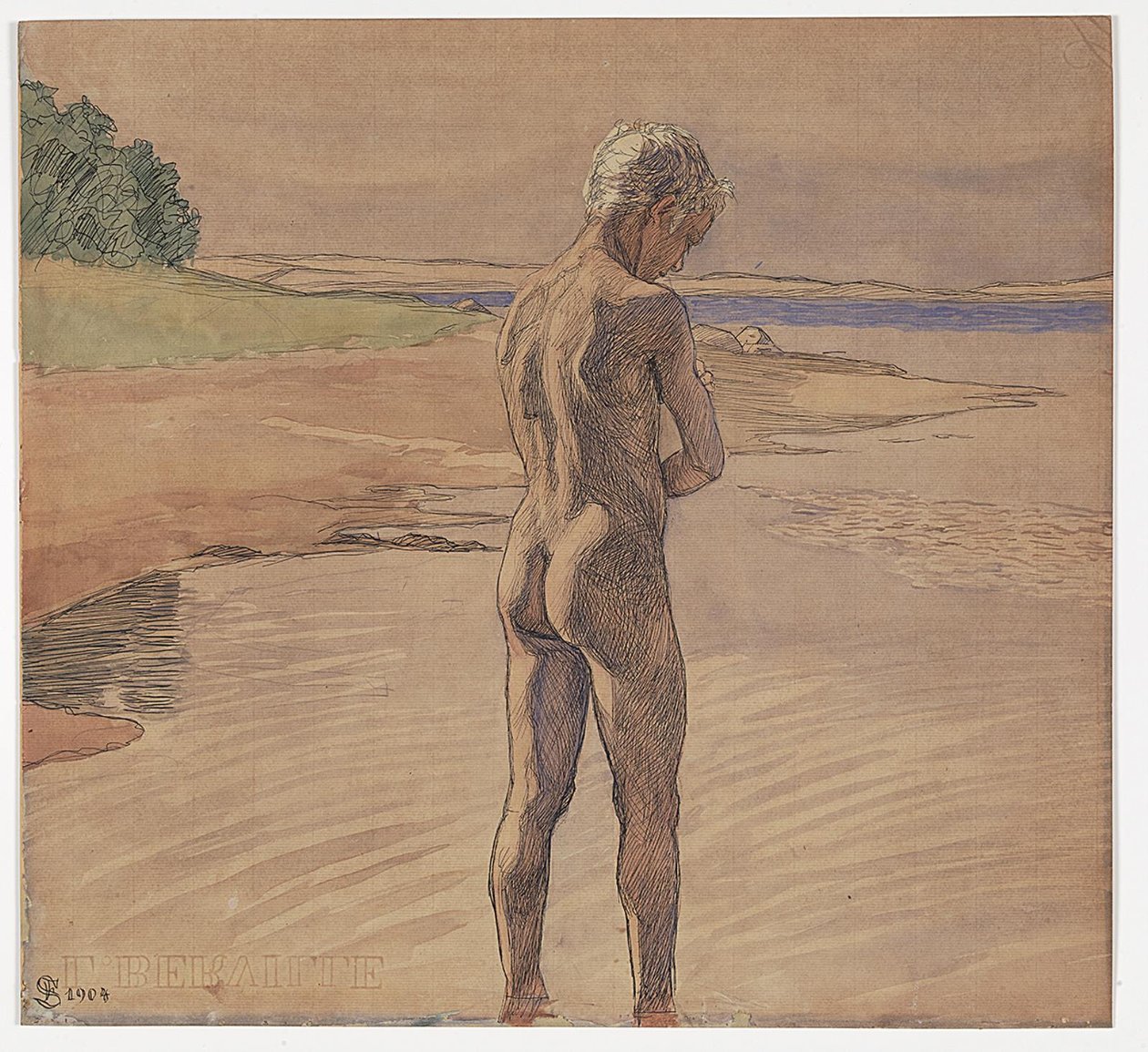 Hans stående i vandet. Motiv fra Fyns Hoved af Fritz Syberg