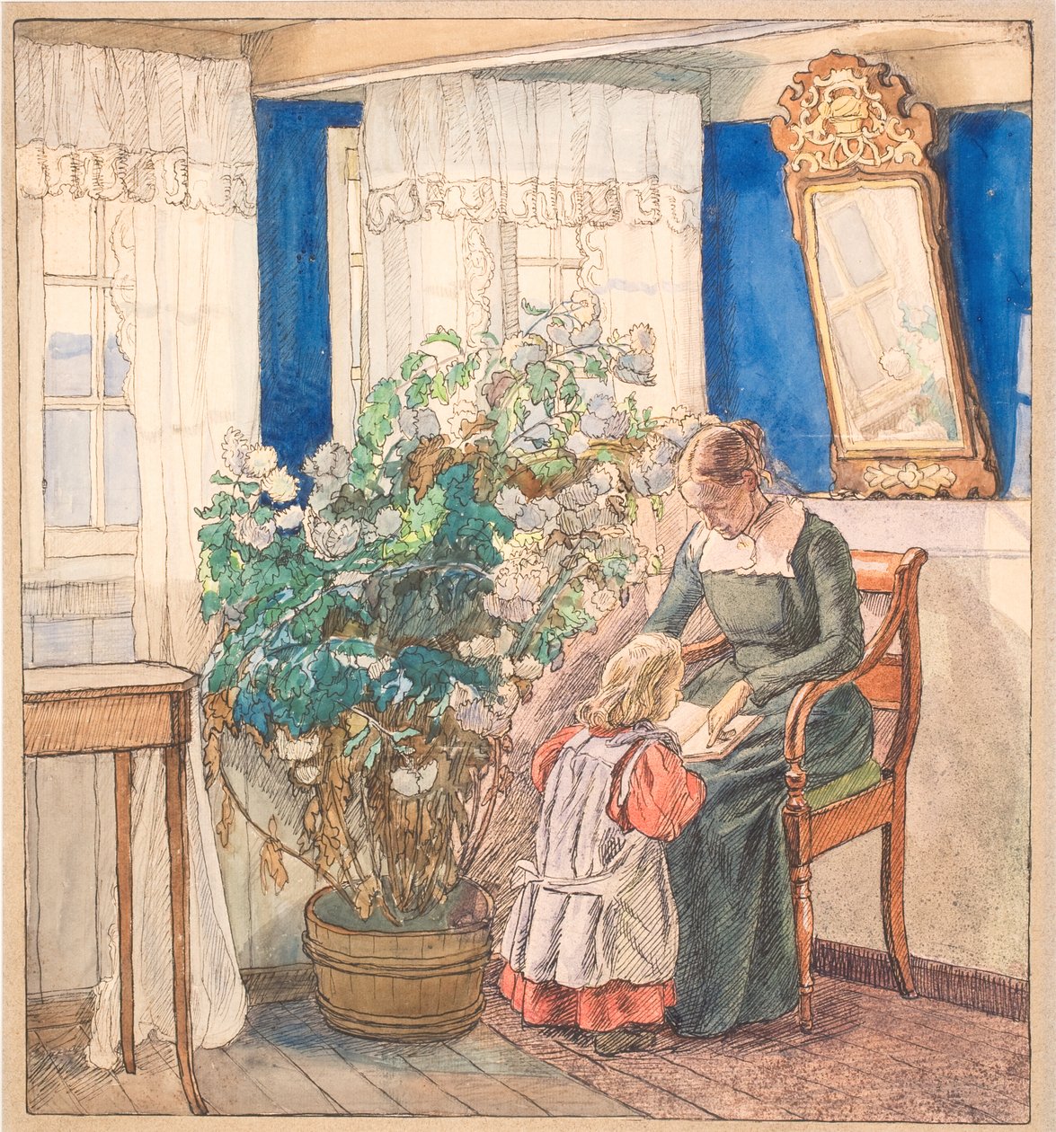 Moder og barn ser billeder (Anna og Hans Syberg) af Fritz Syberg