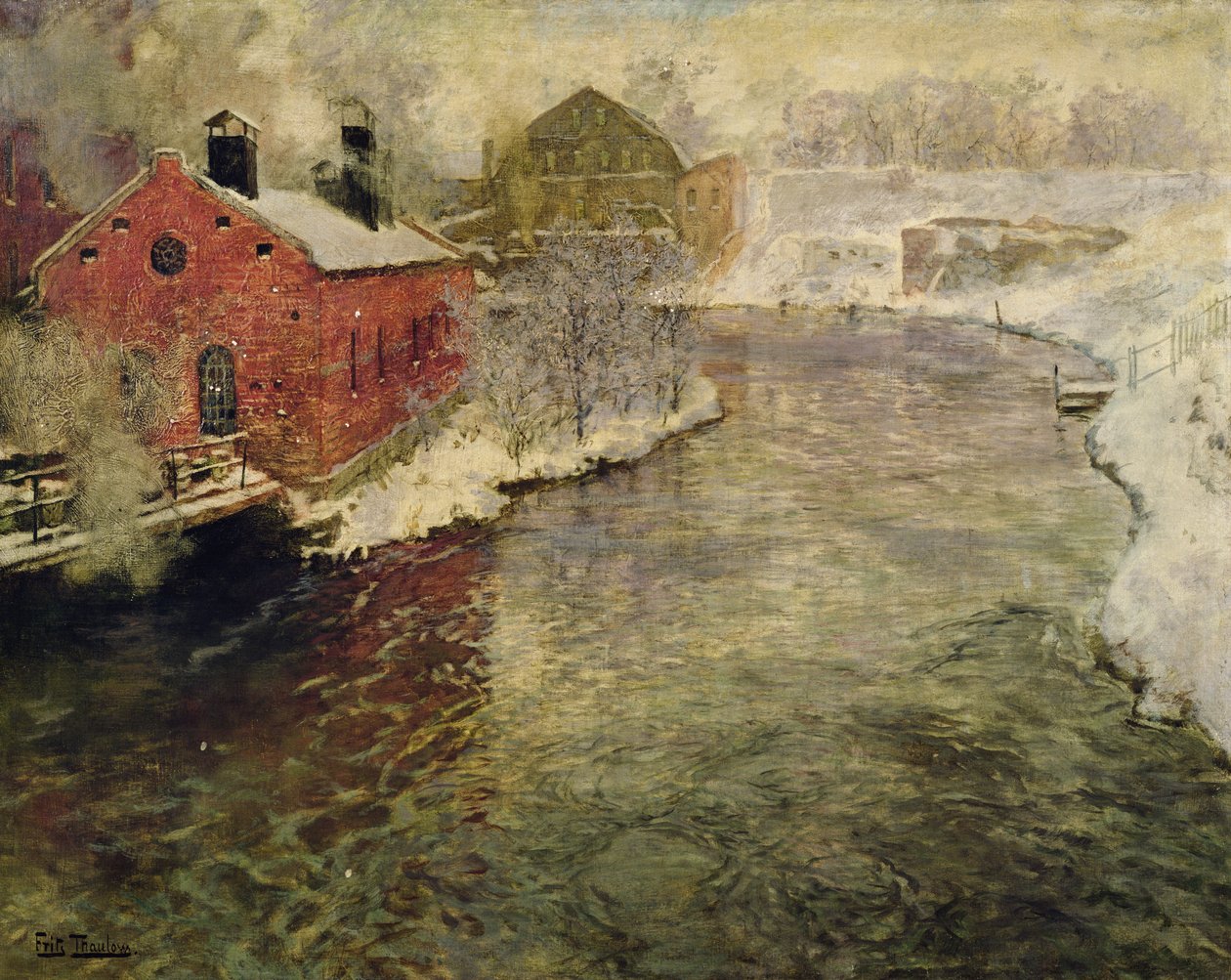 Fabrikker ved Akers-floden (Kristiania/Oslo) af Fritz Thaulow