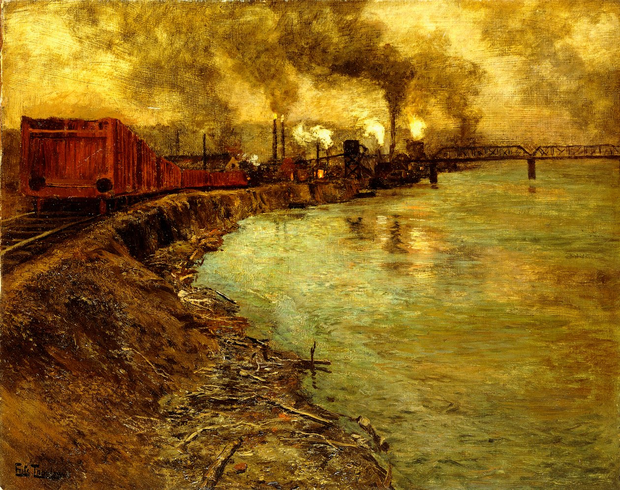 Godstog, skumring, af Frits Thaulow