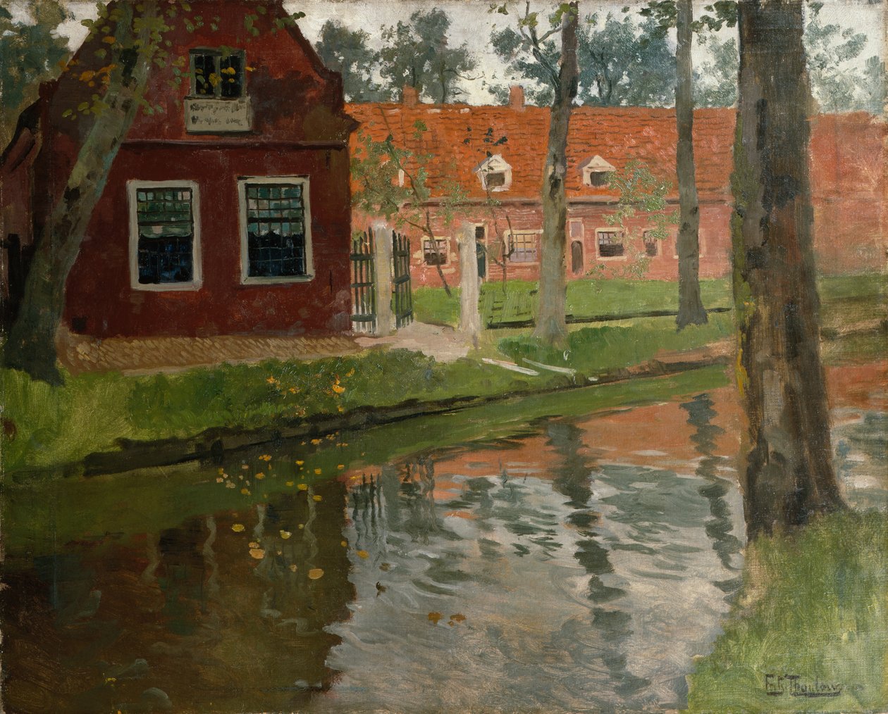 Fra Vollendam, rødt hus, vand af Fritz Thaulow