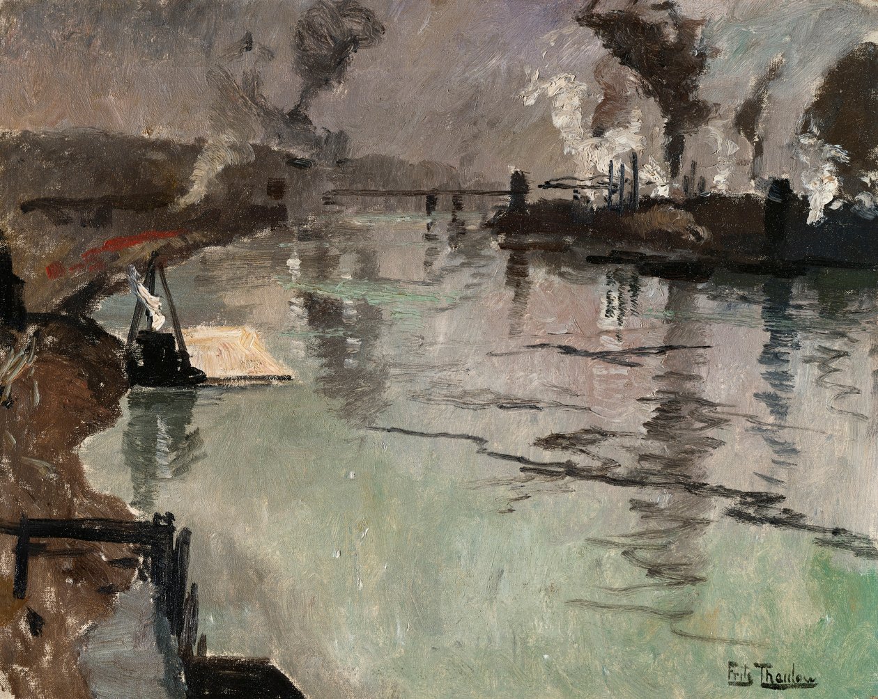 Røgpæle langs floden af Frits Thaulow