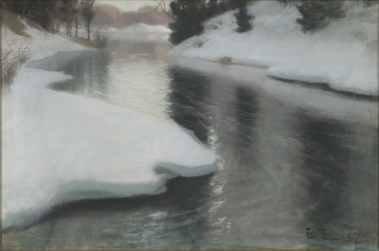 Spring Thaw, af Thaulov, Fritz (1847-1906). Pastel på lærred af Frits Thaulow