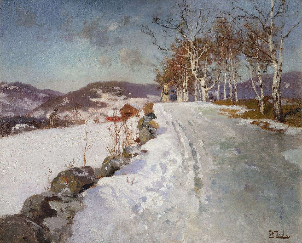 Vinterlandskab på Lillehammer af Fritz Thaulow