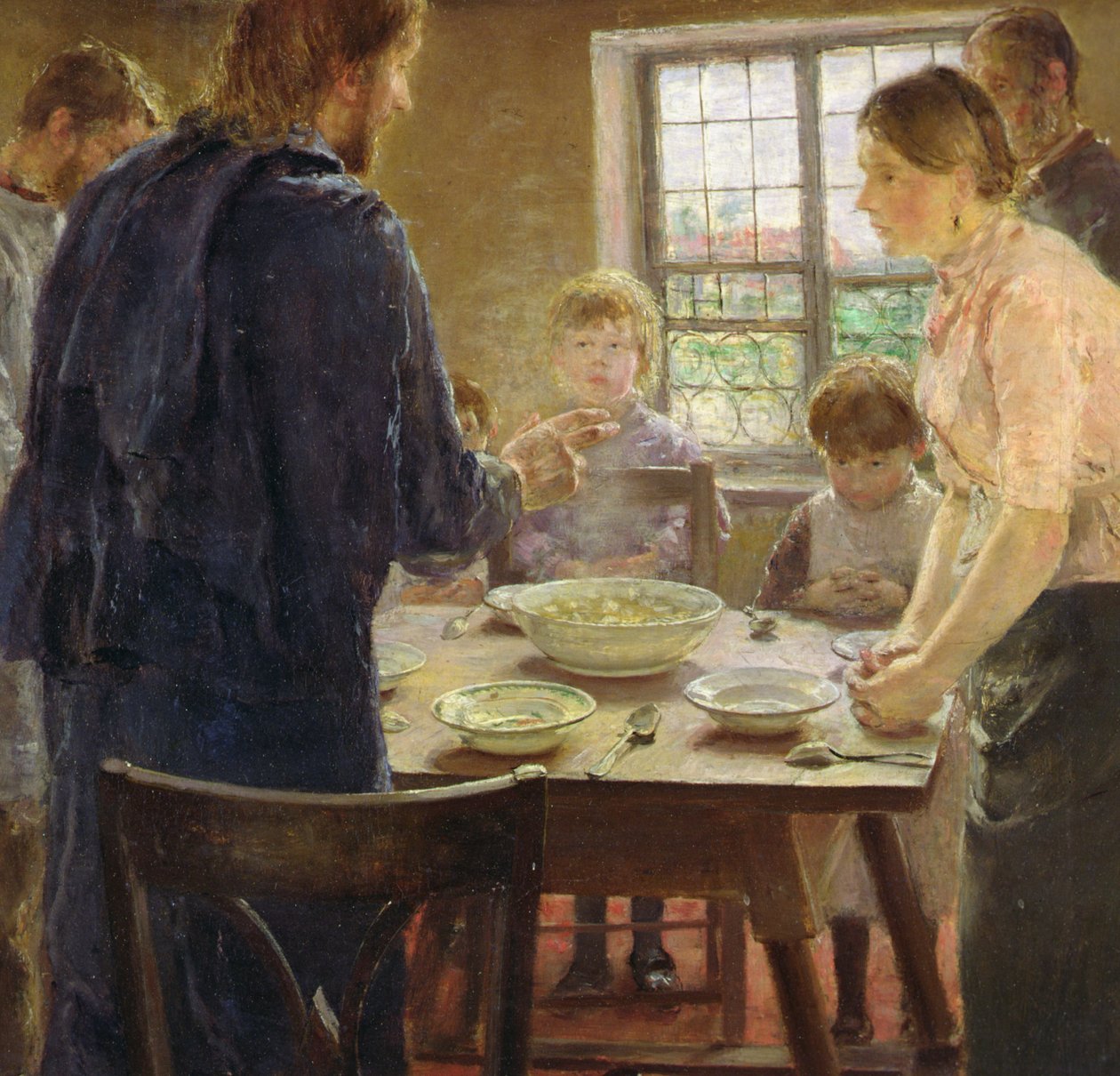 Kristus med bønderne (detalje), ca. 1887-88 (olie på panel) af Fritz von Uhde