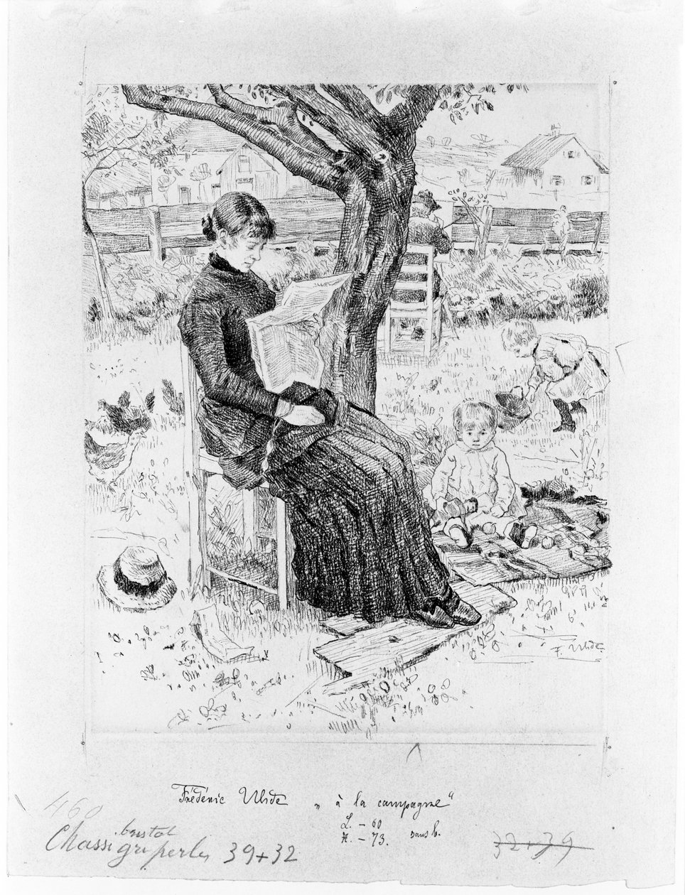 Sommerophold (tegning til maleriet i Münchens bymuseum) af Fritz von Uhde