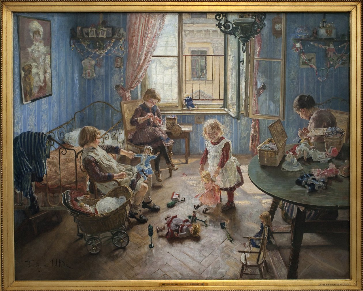 Børnehave. Maleri af Fritz von Uhde (1848-1911), olie på lærred af Fritz von Uhde