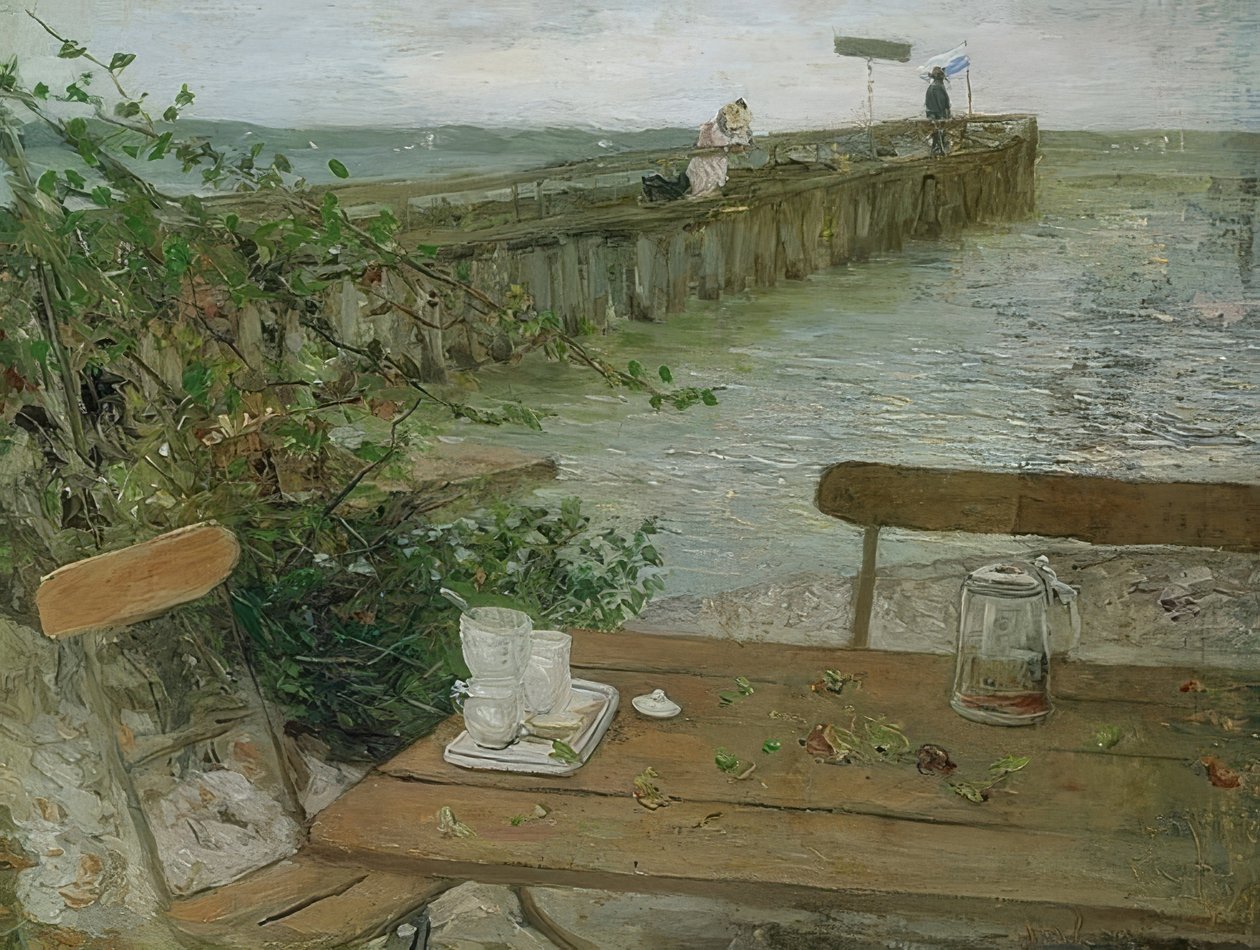 Anløbsbro ved Starnbergsøen. Omkring 1896 af Fritz von Uhde