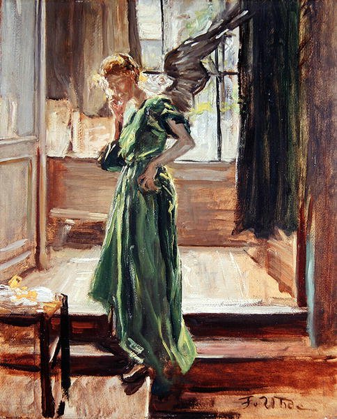 Model hviler (olie på papir) af Fritz von Uhde