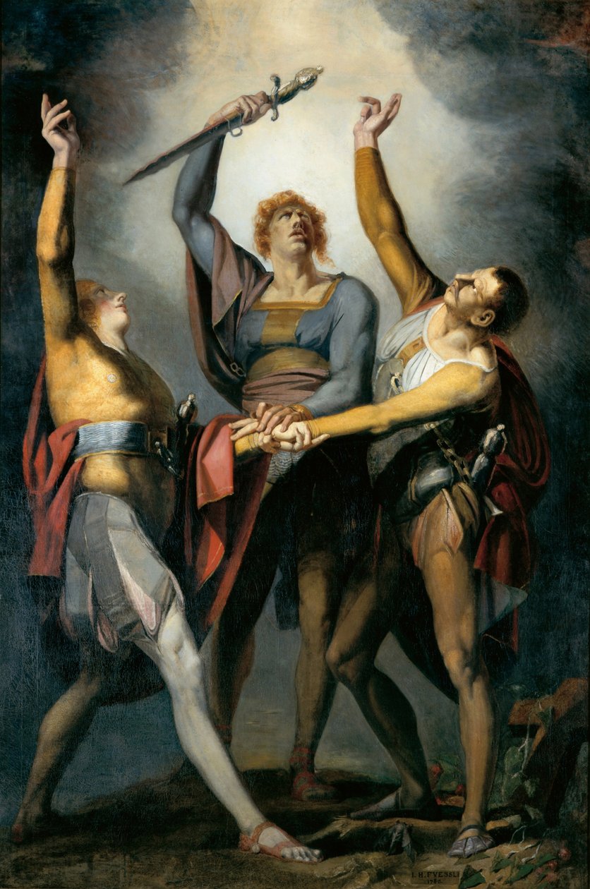 De tre konfødererede i eden på Rütli, 1779-1781. af Füssli