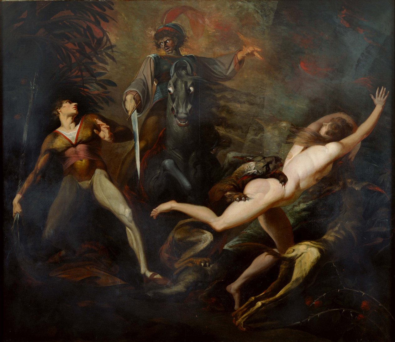 Theodore møder i skoven spøgelset for sin forfader Guido Cavalcanti, ca. 1783 af Füssli