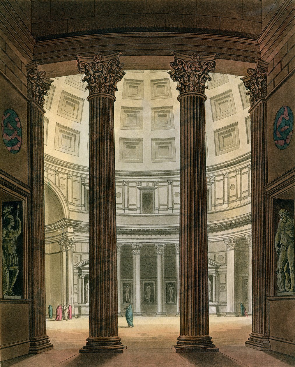 Pantheonets indre, Rom, fra Le Costume Ancien et Moderne af Jules Ferrario, indgraveret af G. Castellini, udgivet ca. 1820
