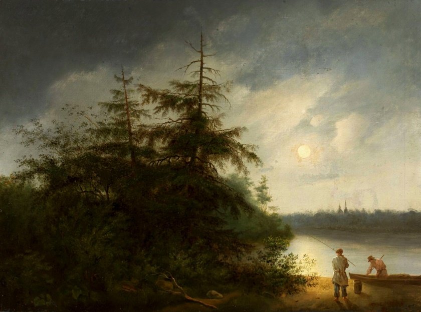 Natlandskab med fiskere. af Fyodor Alekseyev