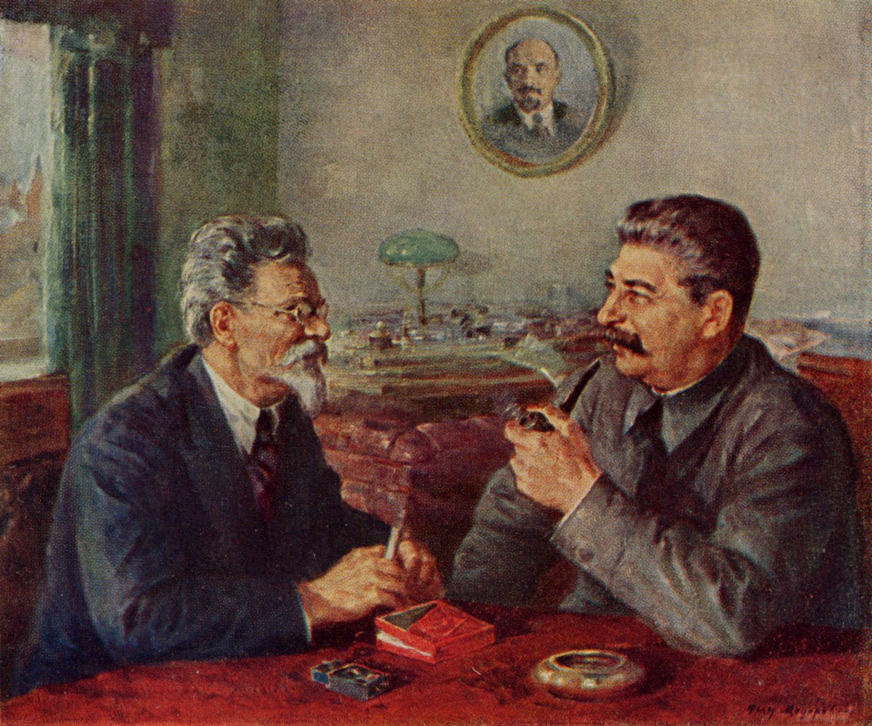 Josef Stalin (1879-1953)  Mikhail Ivanovitch Kalinin (1875-1946) af Fyodor Alexandrovich Modorov