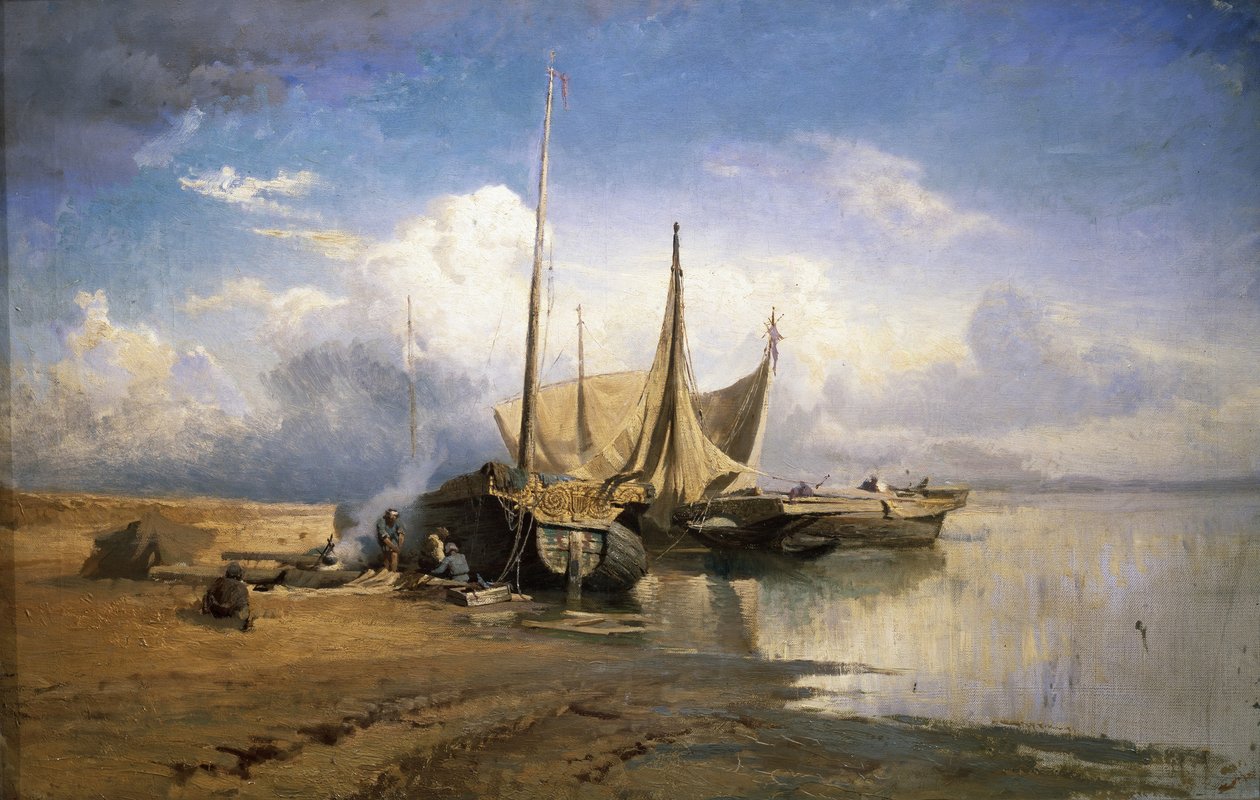Udsigt over Volga. Både, 1870 af Fyodor Alexandrovich Vasilyev