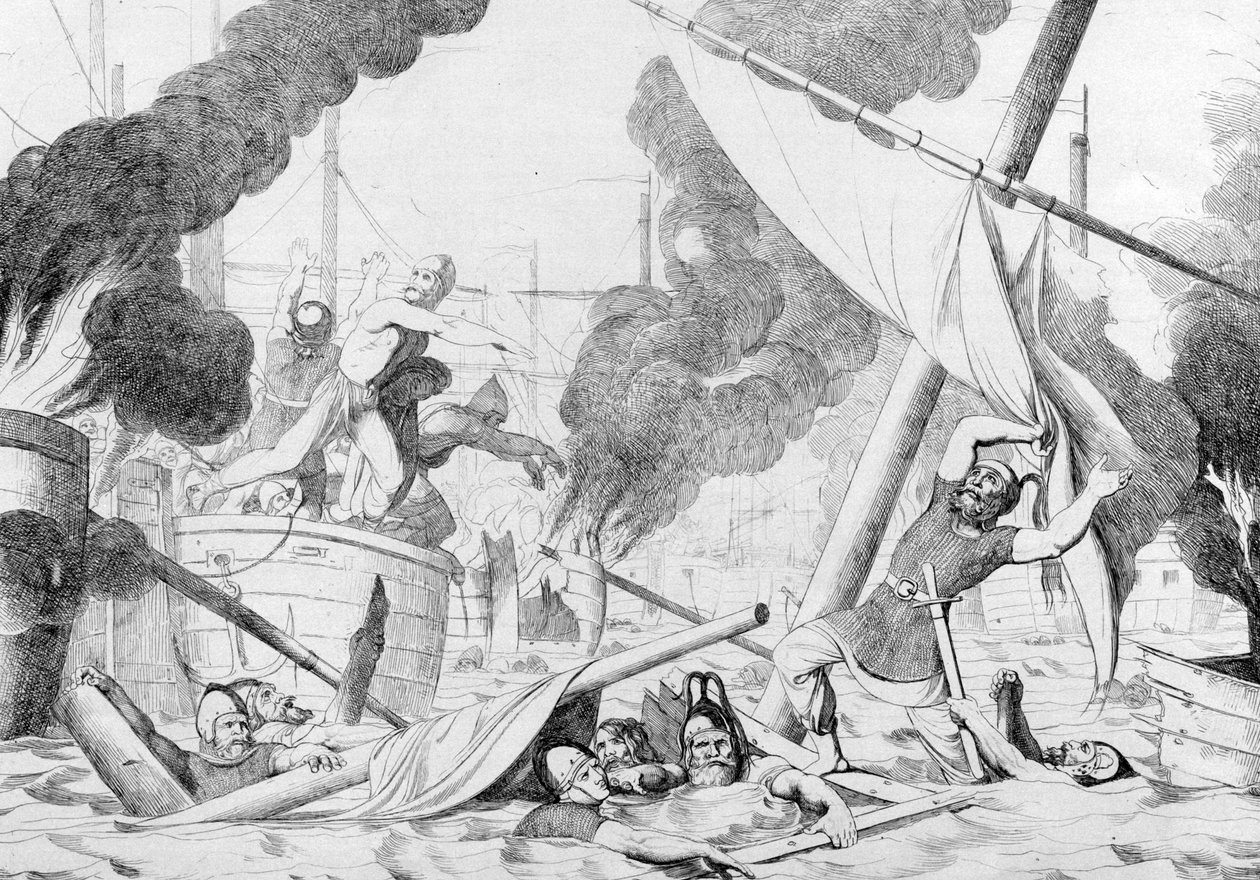 Græsk brand under belejringen af Konstantinopel før 1839 af Fyodor Antonovich Bruni