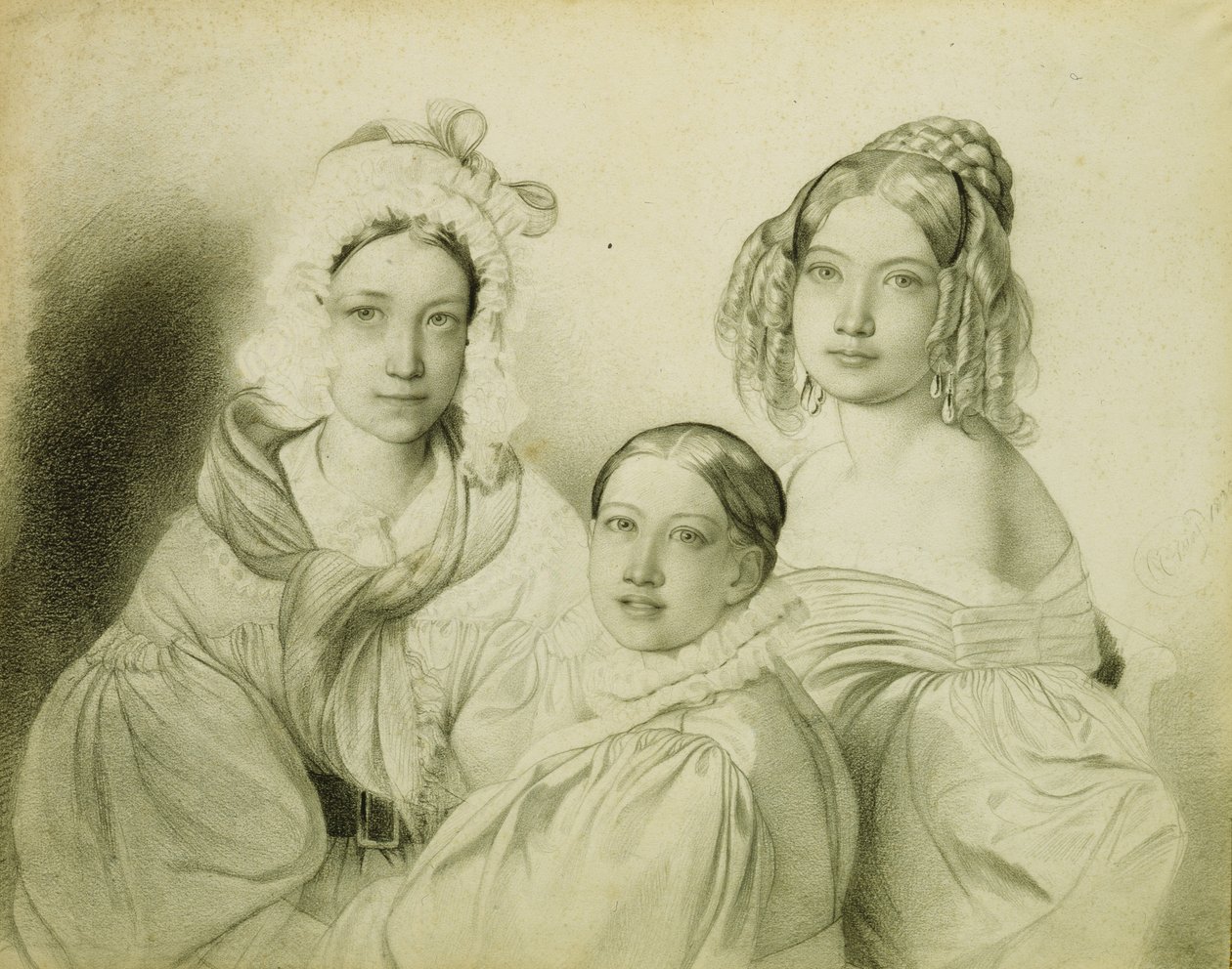 Portræt af grevinder Praskovia, Nadezhda og Maria Vyazemsky, 1835 af Fyodor Antonovich Bruni
