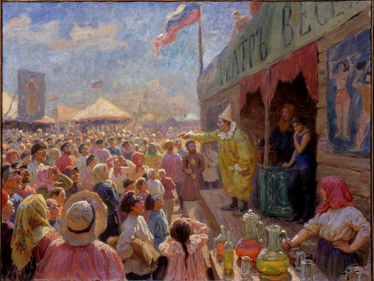 A fair - A fair - Maleri af Fjodor Ivanovich Rerberg (1865-1938), olie på lærred af Fyodor Ivanovich Rerberg