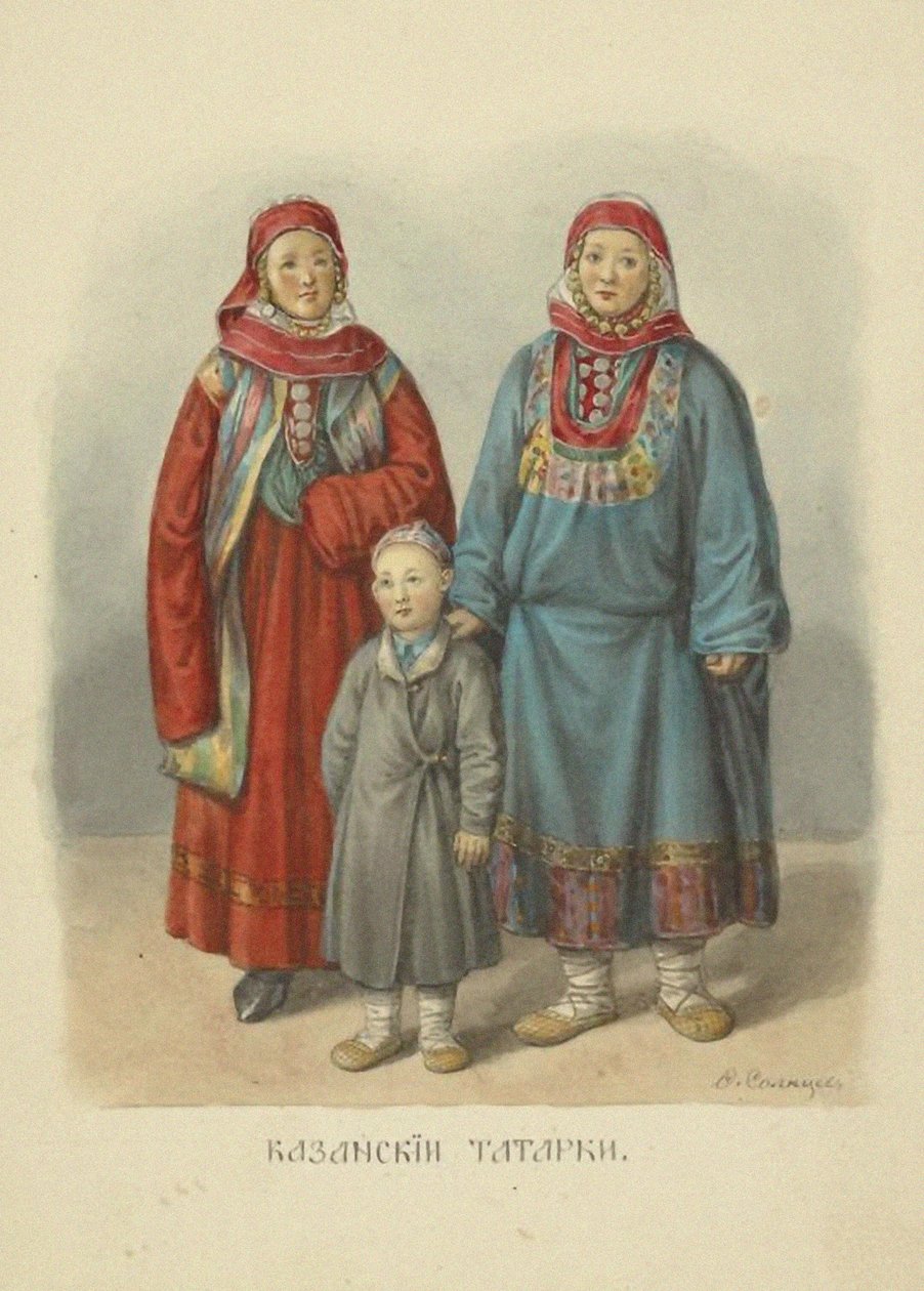 Kazan Tatar Women, illustration fra serien Clothing of the Russian State, 1869 af Fyodor Grigoryevich Solntsev