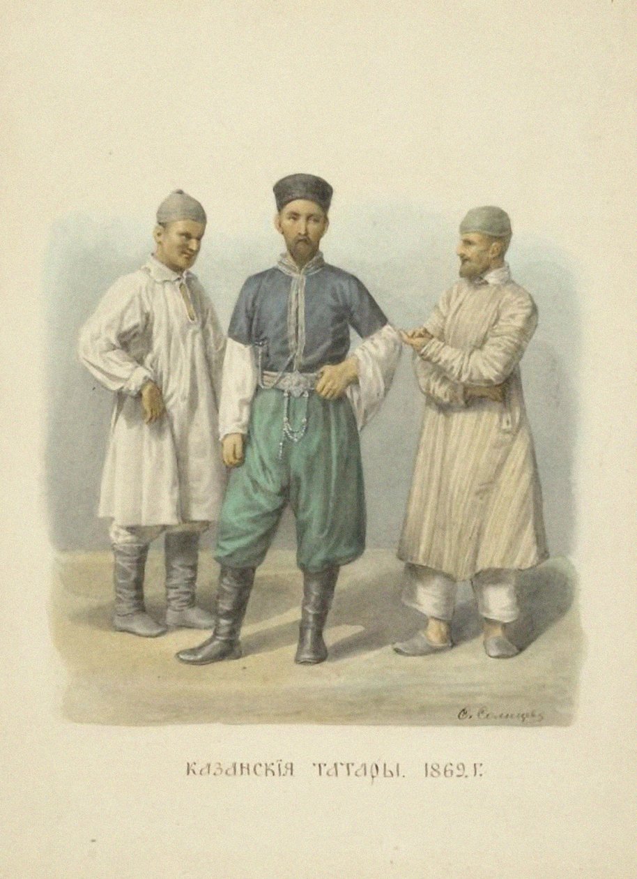 Kazan-tatarer, illustration fra serien Clothing of the Russian State, 1869 af Fyodor Grigoryevich Solntsev
