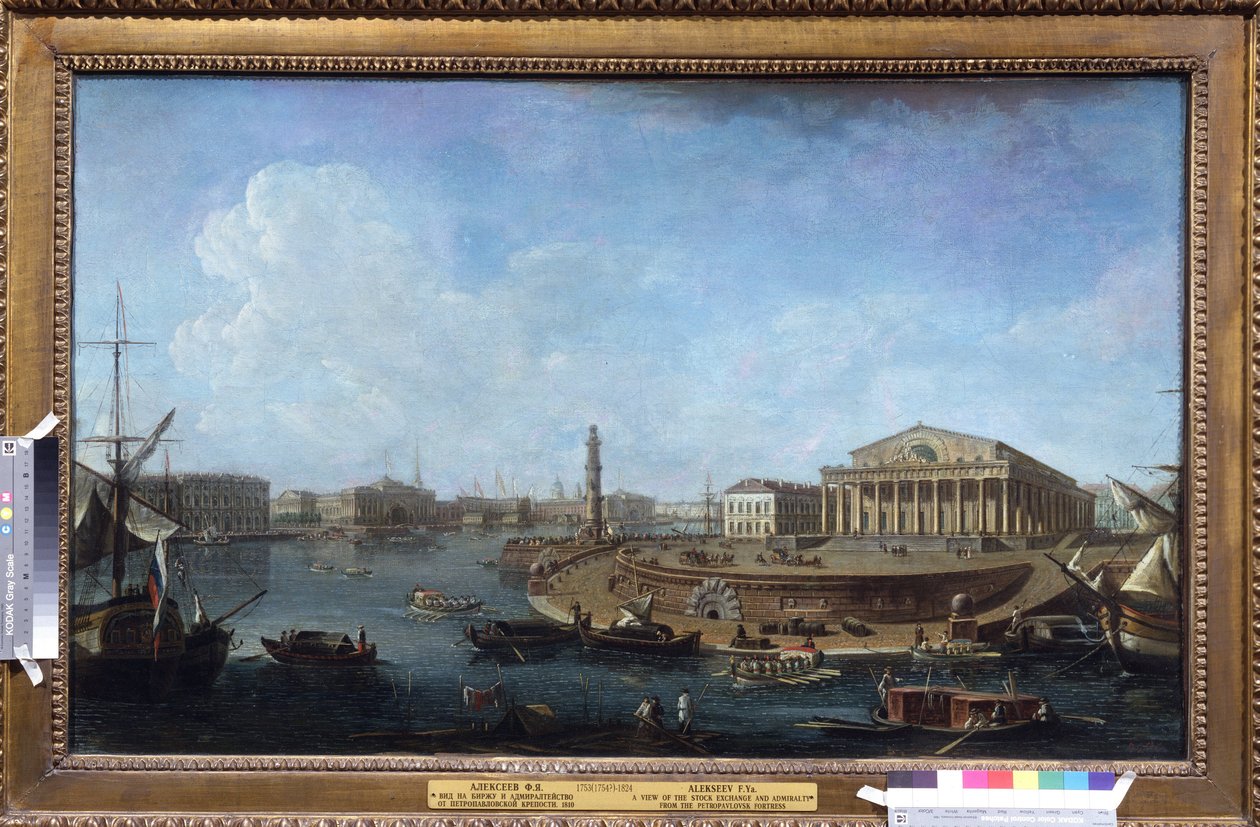 Børsen og admiralitetet set fra Peter og Paul-fæstningen, Sankt Petersborg. Maleri af Fjodor Yakovlevich Alexeev (1753-1824). Olie på lærred, 62 x 101 cm af Fyodor Yakovlevich Alexeev
