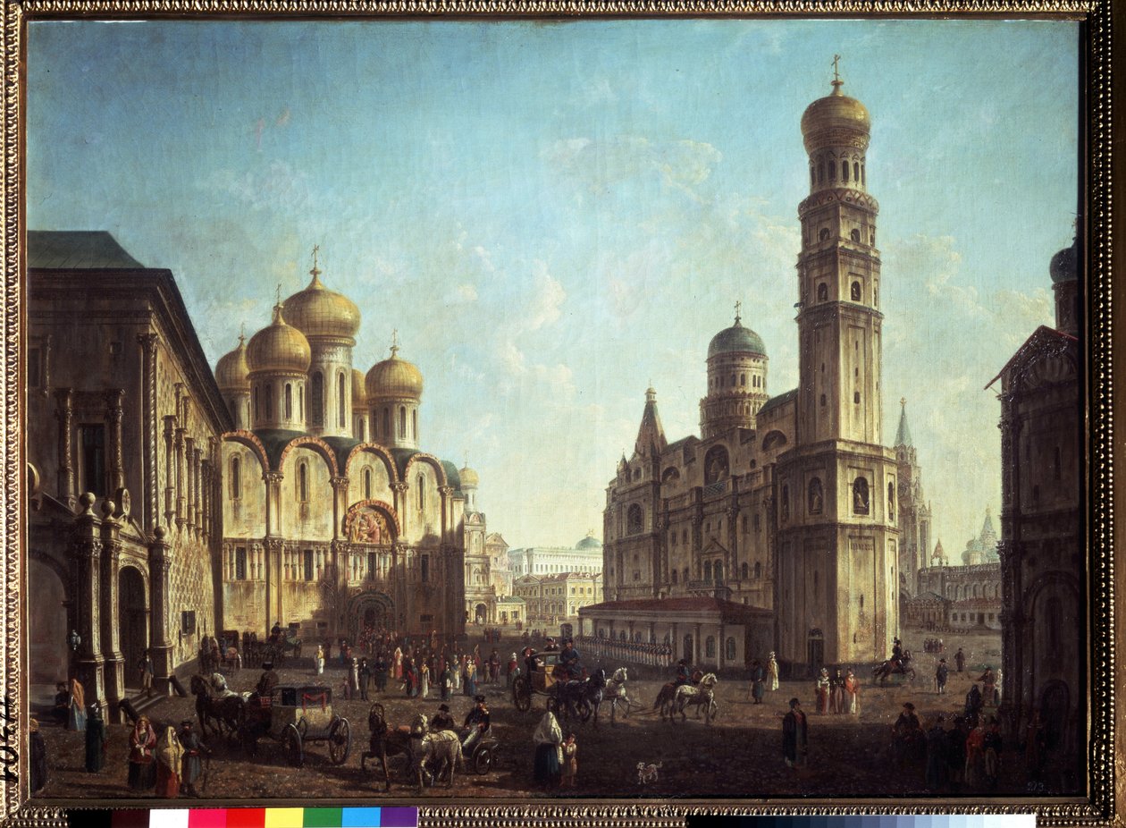 Katedralpladsen i Kreml i Moskva. Maleri af Fjodor Yakovlevich Alexeev (1753-1824). Olie på lærred, 81,5 x 112 cm. Russisk kunstklassicisme. Statens Tretyakov-galleri, Moskva. af Fyodor Yakovlevich Alexeev