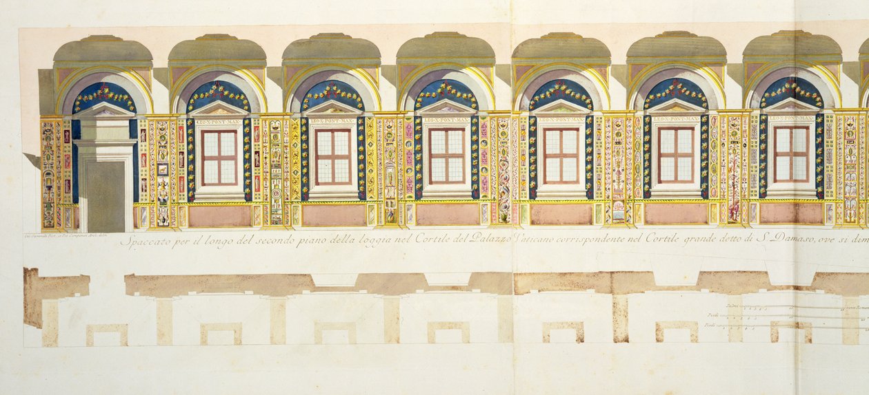 Lodret sektion af anden sal i Raphael Loggia i Vatikanet, fra 