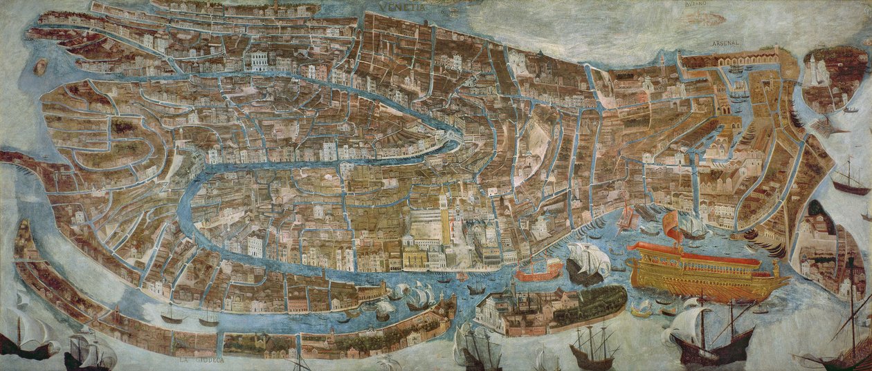 Kort over Venedig, første halvdel af det 17. århundrede (panel) af G. Barzenti