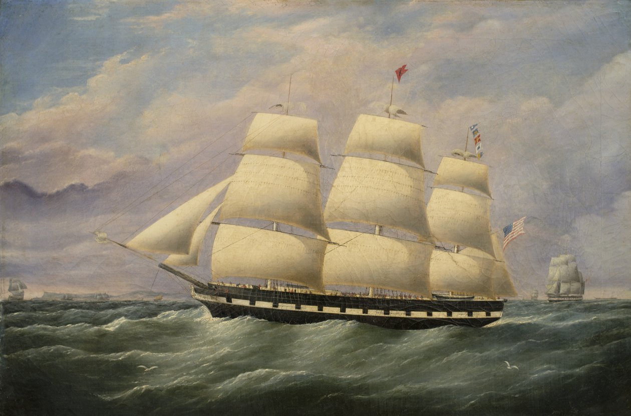 Clipper Ship American Eagle, 1856 olie på lærred af G. Dell