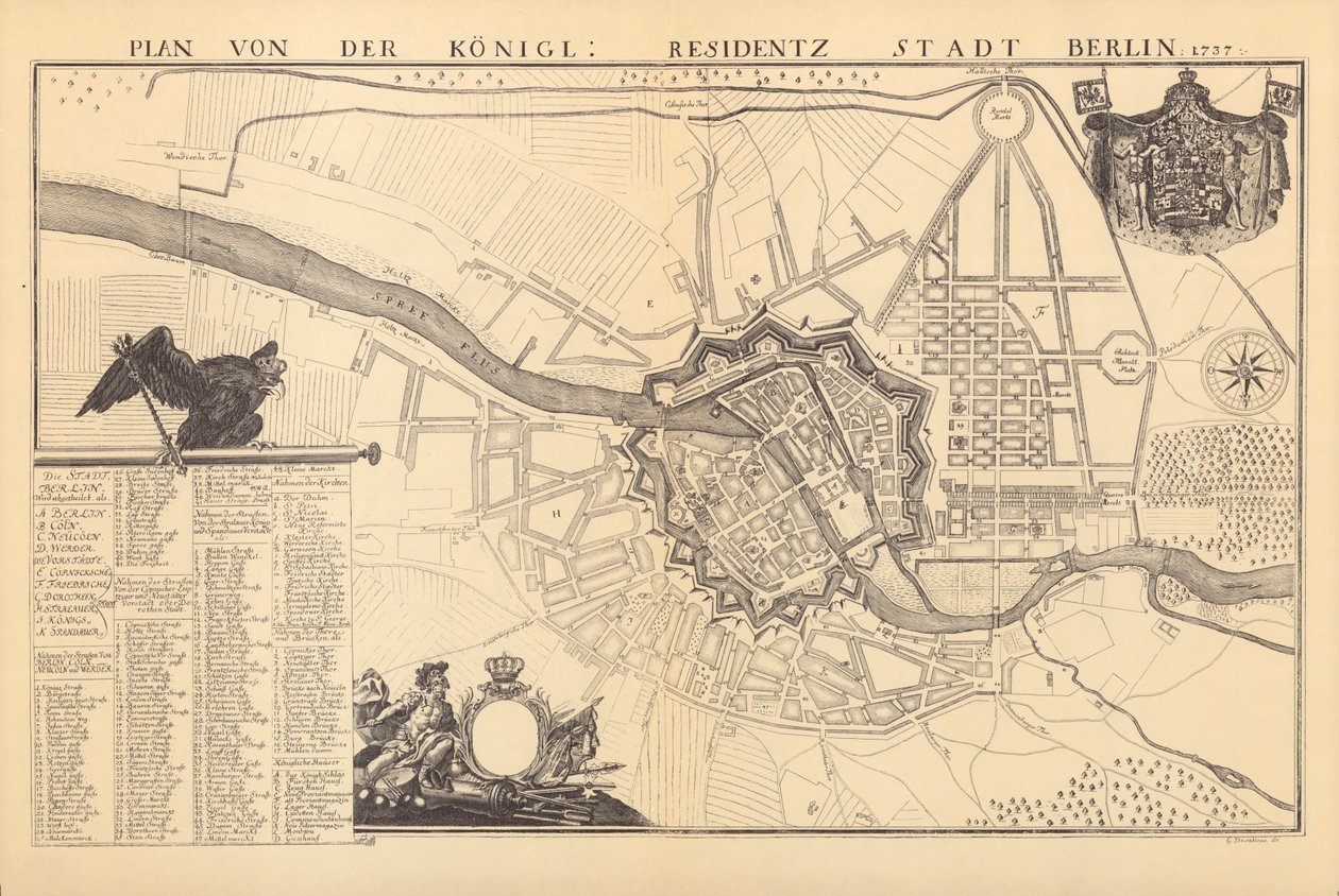 Kort over Berlin, 1737 af G. Dusableau