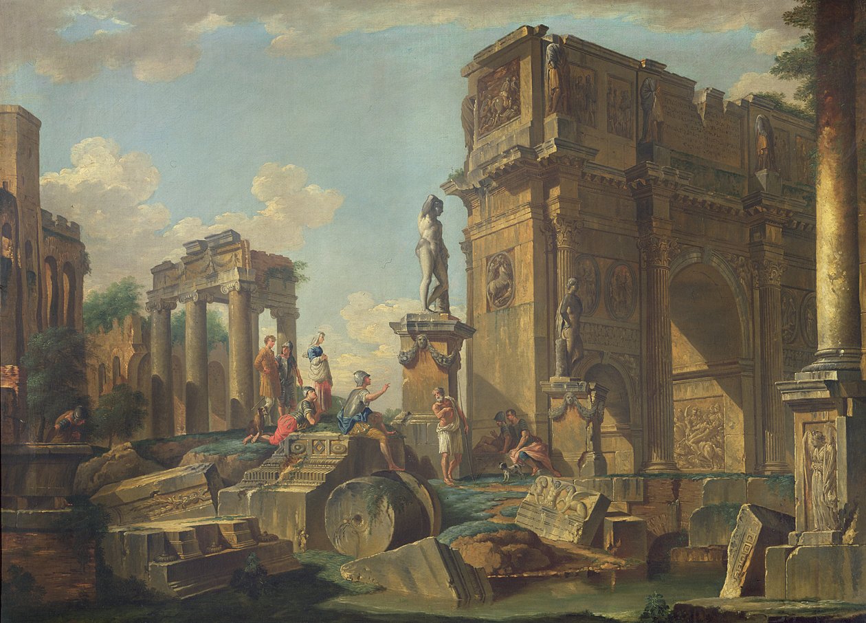 En arkitektonisk Capriccio med Konstantins bue af Giovanni Paolo Pannini