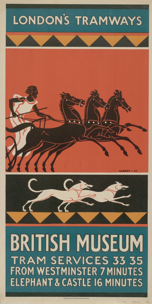 British Museum, Tram Services 33, 35, 1927 af G. Stanislaus Brien