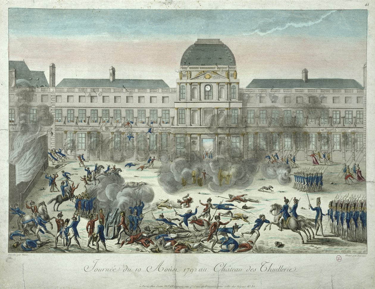 Chateau des Tuileries, 10. august 1792, graveret af Jourdan af G. Texier