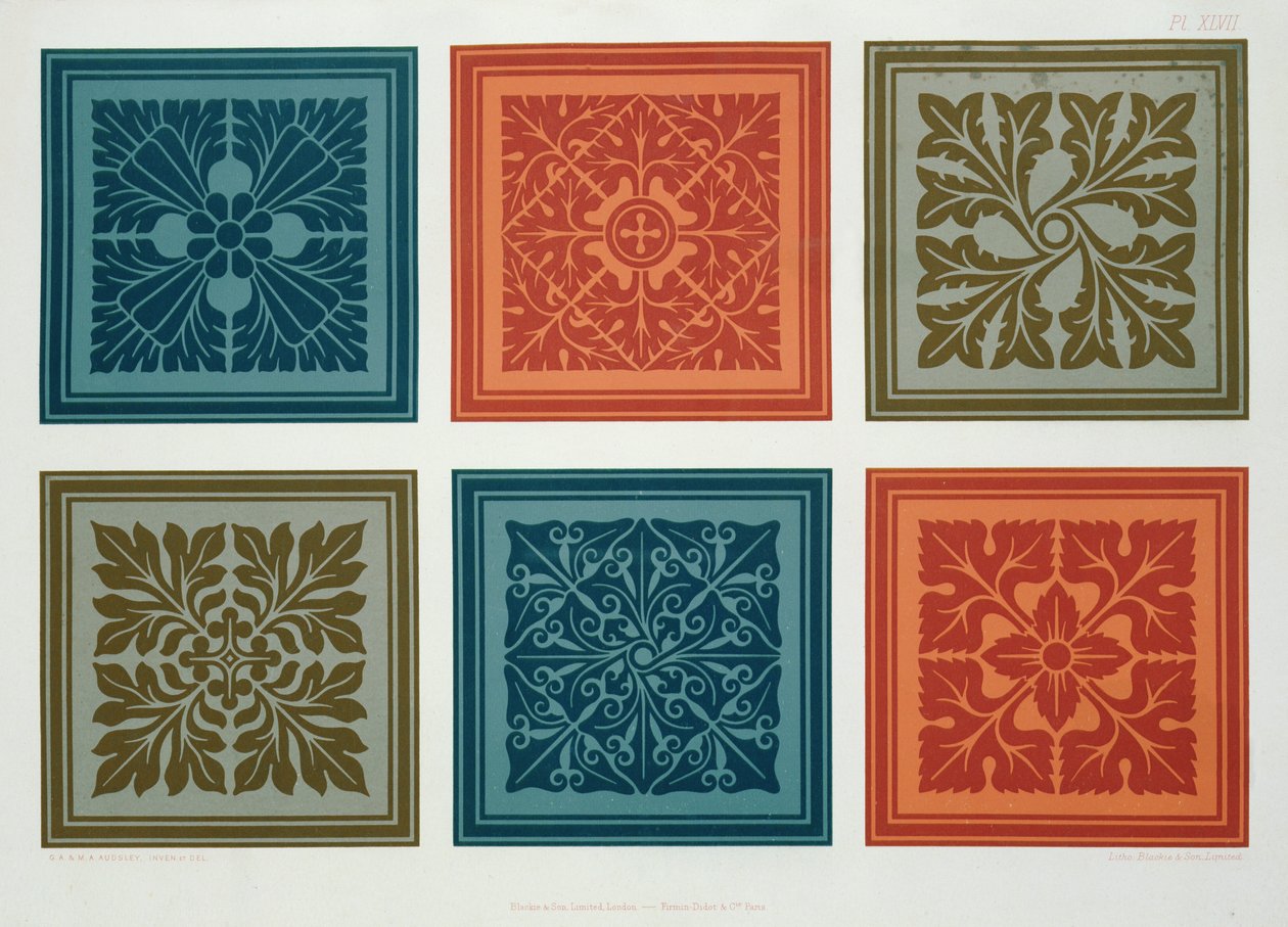 Middelalderlige panelmønstre fra "The Practical Decorator and Ornamentalist", af George Ashdown Audsley, 1892 af G.A. and M.A. Audsley