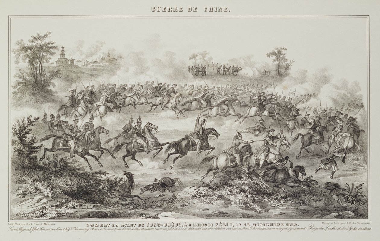 Slaget ved Chang-Kia-Onang, før Tong-Cheou, 18. september 1860, fra The War in China, 1862 af G.C. de Fortavion