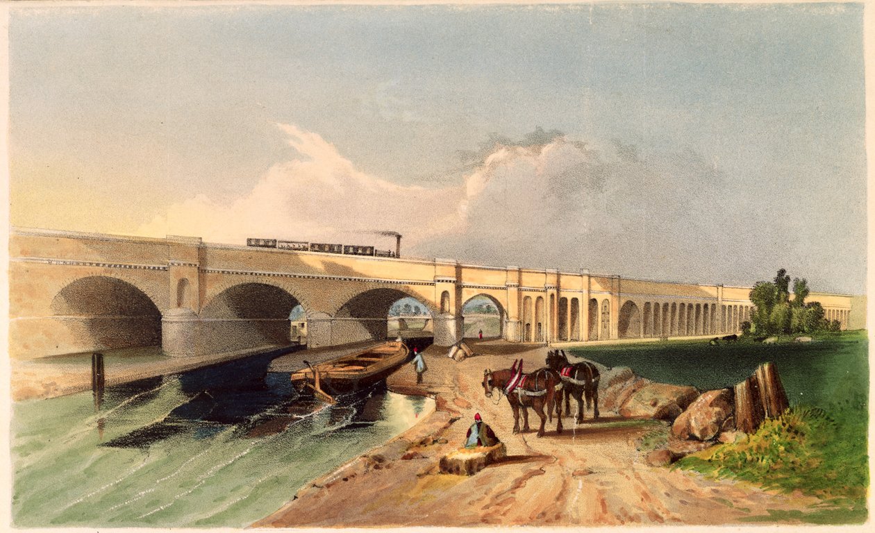 Udsigt over Greenwich Railway Viaduct ved Deptford, 1836 af G.F. Bragg